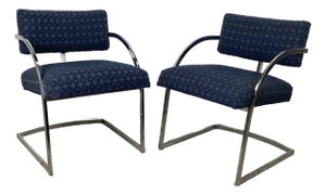 Brno Style Flat Bar Chrome Cantilever Armchairs, Pair