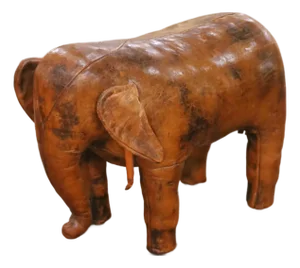 Vintage Spanish Patinated Brown Leather Elephant-Shape Footstool