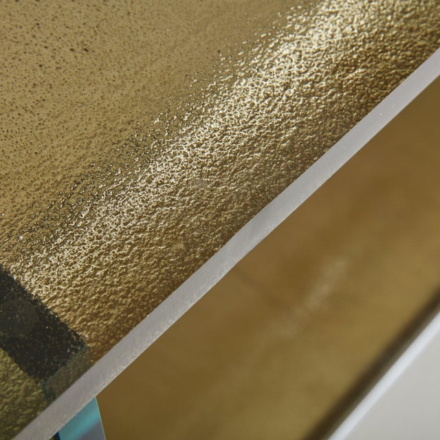 Sourced in Paris, the stunning glass console table was custom designed for an architects office in 1979. Saint Gobain has...