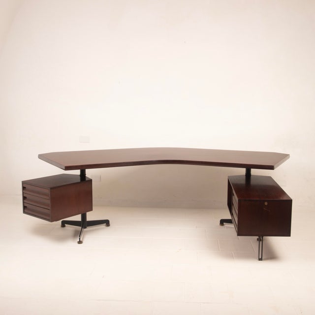Tecno First Edition T96 Rosewood Boomerang Desk by Osvaldo Borsani for Tecno, 1950 For Sale - Image 4 of 18