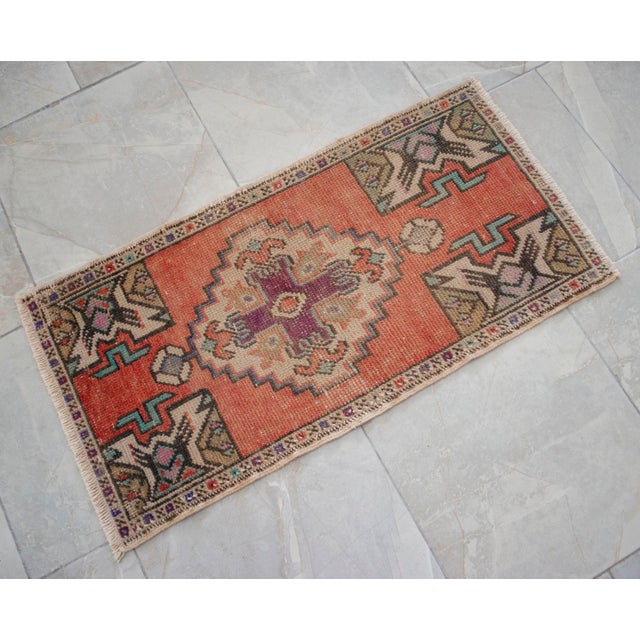 Distressed Low Pile Hand Knotted Yastik Rug Faded Rug - 18'' X 36'' For Sale - Image 12 of 12