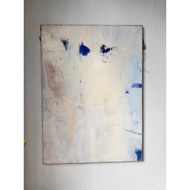 Blue Abstract White Canvas, Oil Painting, 20th Century For Sale - Image 8 of 18