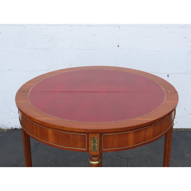 Wood French Demilune Inlay Leather Top Console Flip Top Card Table 6916 For Sale - Image 7 of 18