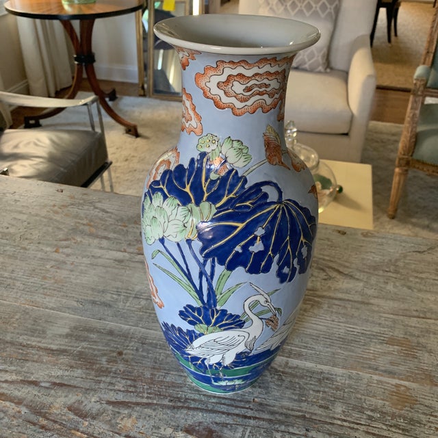 Vintage Blue Handpainted Chinese Porcelain Crane Vase Chairish