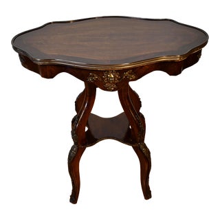 1930s French Louis XV Walnut Turtle Top Applied Bronze Center Table For Sale