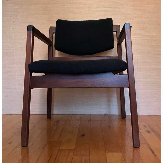 Wood 1960s Jens Risom Design Arm Chair Black Upholstery For Sale - Image 7 of 12