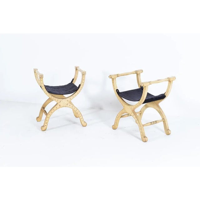 Set of English Polychrome Painted Mahogany X Frame Stools, 19th Century For Sale - Image 4 of 11