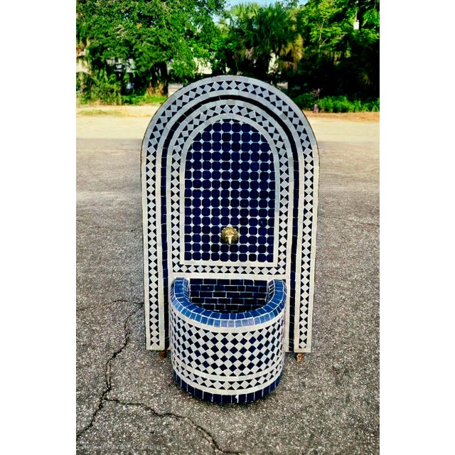 2020s Blue and White Arched Moroccan Mosaic Tile Fountain For Sale - Image 5 of 6