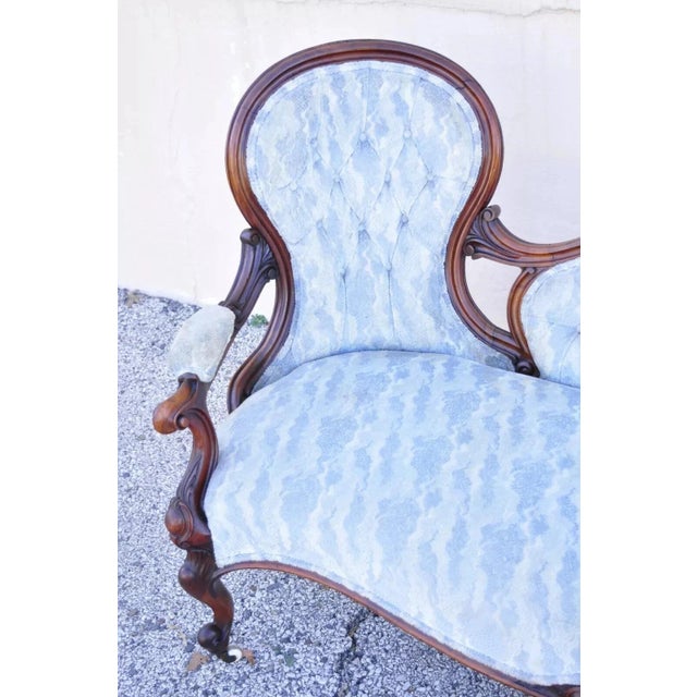 Victorian Late 19th Century Antique Victorian Carved Mahogany Triple Hump Back Parlor Fireside Sofa For Sale - Image 3 of 12