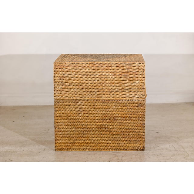 Late 20th Century Large Vintage Woven Rattan Storage Box with Removable Lid For Sale - Image 5 of 15