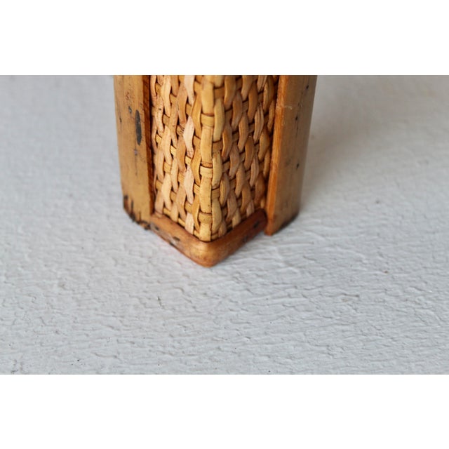 Tan Vintage Scorched "Tortoise Shell" Style Bamboo Wicker Plant Stand Mid-Century For Sale - Image 8 of 13