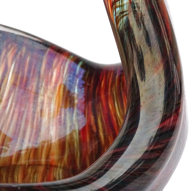 Ruby Red Dino Martens Murano Vintage Variegato 1954 Aurene Iridescent Italian Art Glass Sculptural Rooster Bird Bowl For Sale - Image 8 of 13