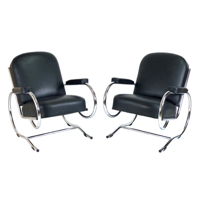 Set of Curved Steel Tube Lounge Chairs, 1950s For Sale - Image 4 of 8