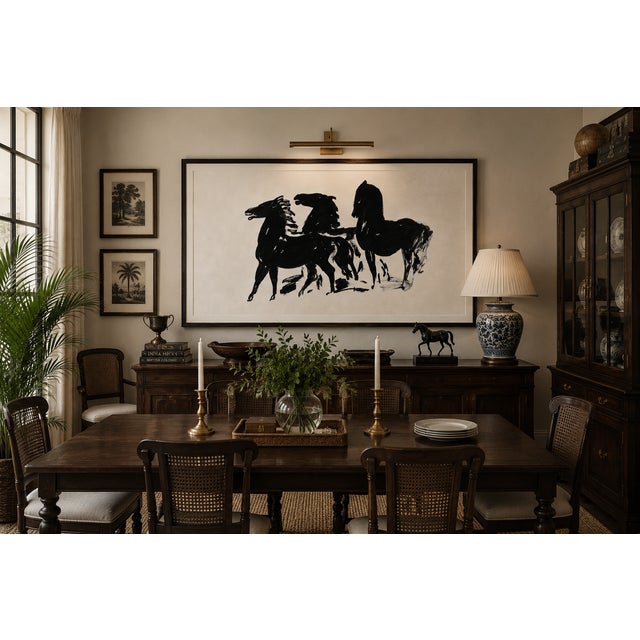 Black Black Horses Art Print, Vintage Equine Drawing Reproduction, 36" X 24" For Sale - Image 8 of 8