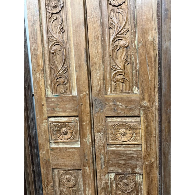 Natural Hand-Carved Floral Wood Barn Door – Rustic Farmhouse Sliding Pantry or Interior Statement Door 80x28 For Sale - Image 4 of 7