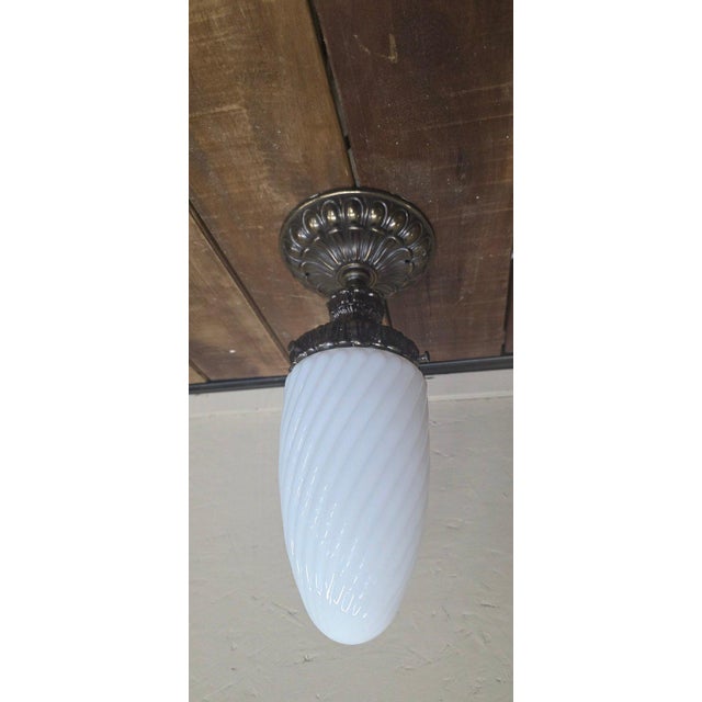 Vintage Art Deco Milk Glass Globe Flush Mount Ceiling Light Hallway Entry Fixture For Sale - Image 10 of 11