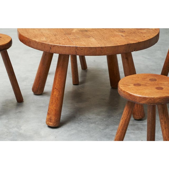 Mid-Century Modern Coffee Table and Stools in Oak, 1940s, Set of 5 For Sale - Image 9 of 13