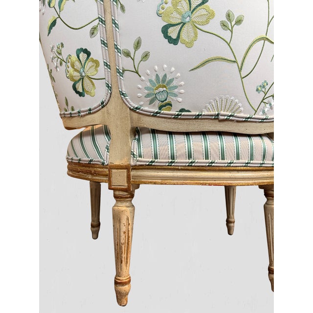 Antique French Painted Frame Chairs Striped Upholstery, Pair For Sale - Image 13 of 15