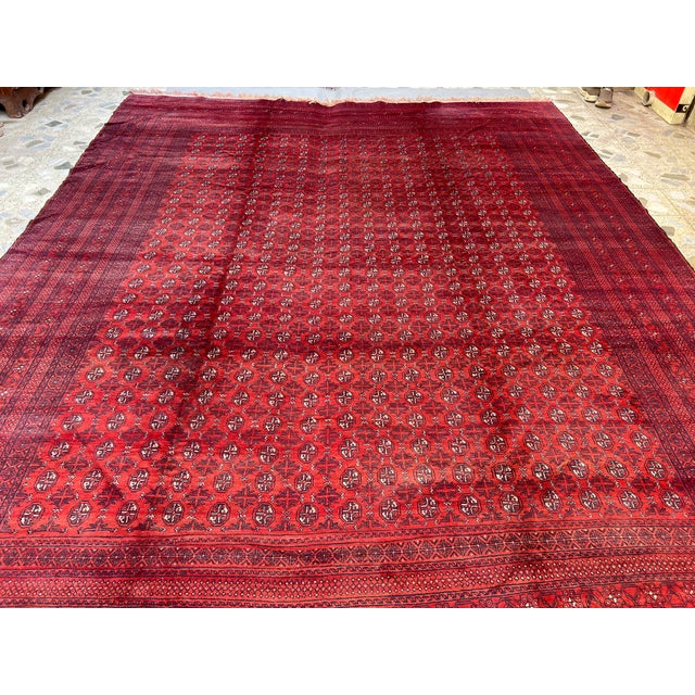 Textile Vintage Afghan Turkmen Ersari All-Over Gul Oversize Rug - 13'1" X 10'4" For Sale - Image 7 of 11