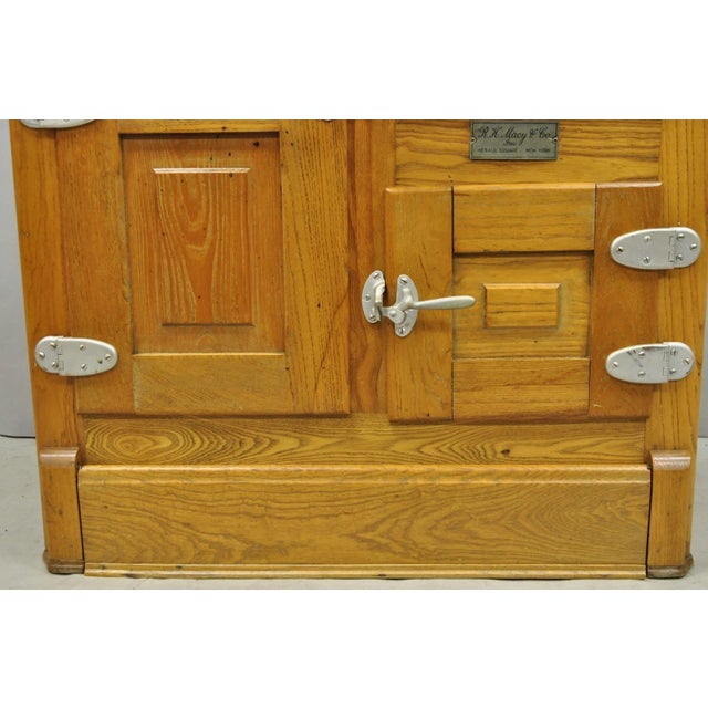 Brown Antique Rh Macy Co Victorian Oak Wood 3 Door Ice Box Vintage Refrigerator Chest For Sale - Image 8 of 18