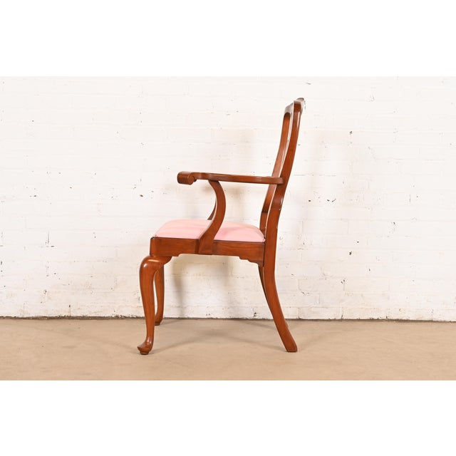 Henkel Harris Queen Anne Solid Cherry Wood Armchair or Dining Captain Chair For Sale - Image 9 of 11