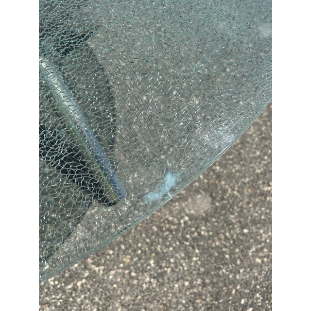 Milo Baughman Late 20th Century Mid Century Modern Tripod “Jax” Dining Table 60” Crackle Glass Top For Sale - Image 4 of 8