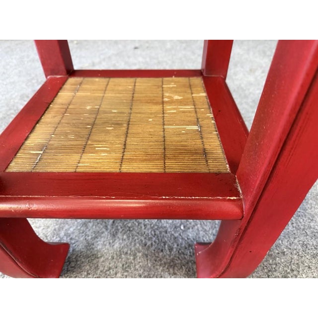 Late 20th Century Asian-Inspired Red Plant Stand With Rush Top For Sale - Image 9 of 11