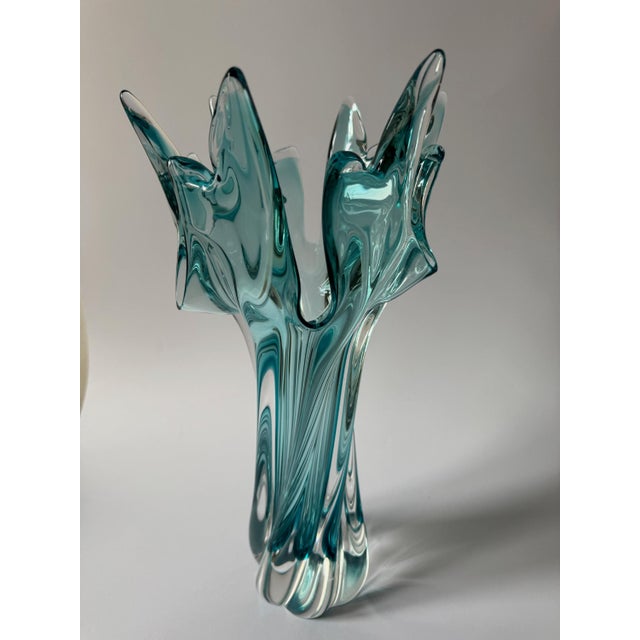 Vintage Turquoise Bohemian Art Glass Sculptural Vase from Egermann, 1980s For Sale - Image 6 of 15