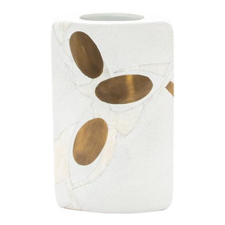 Modern Vase in Shagreen With Shell and Brass Details R&y Augousti For Sale