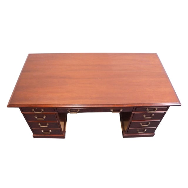 Late 20th Century Kimball Furniture Solid Mahogany Traditional Style 72" Executive Office Desk For Sale - Image 5 of 13