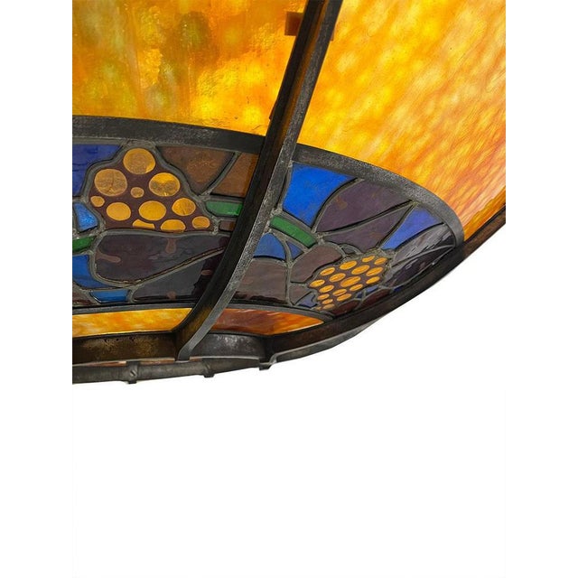 Large French Round Stained Glass Chandelier, 1900s For Sale - Image 14 of 17