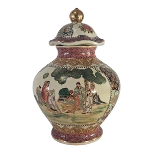 Large Japanese Satsuma Gold Embellished Temple Urn Style Jar