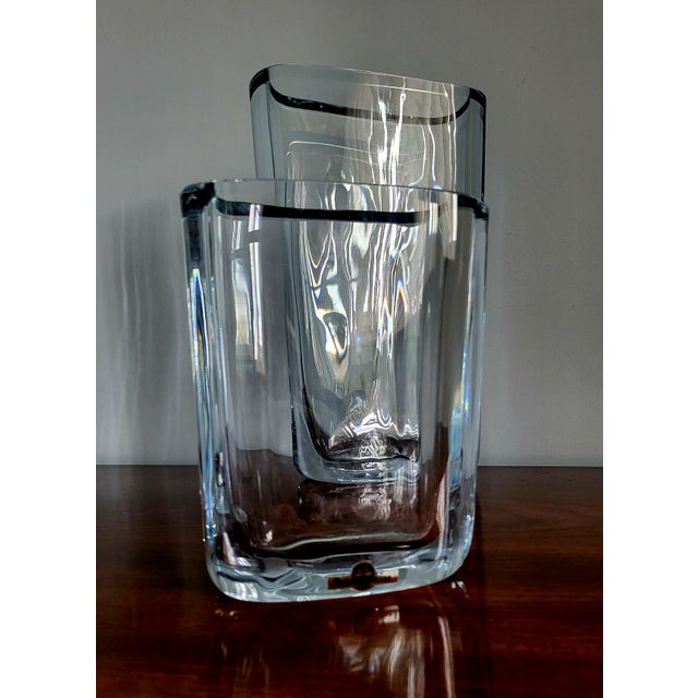 Mid-Century Modern Ice-Blue Art Glass Vases from Strömbergshyttan, 1960s, Set of 2 For Sale - Image 3 of 13