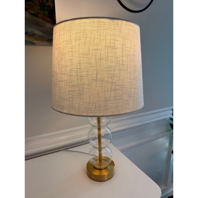 Contemporary Late 20th Century Jonathan Y Glass Triple Globe Table Lamp With Linen Drum Shade For Sale - Image 3 of 10