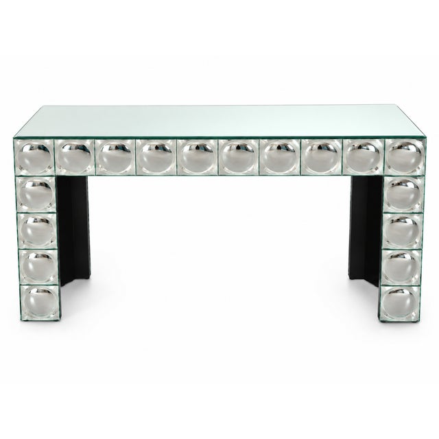 Console Table with Mirrored Glass Tiles and Curved Silver Finish Entryway Table, 1980s For Sale - Image 10 of 10