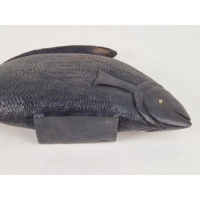 Vintage Carved Ebony Wood Box with Lid in the Shape of a Fish Authentic Wooden Hand Carved Holmeen Fish Shaped Storage...