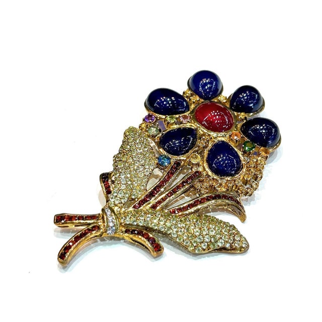 Bochic "Orient" Vintage Sapphire, Ruby & Multi Gem Brooch - 18K Gold & Silver For Sale - Image 11 of 18