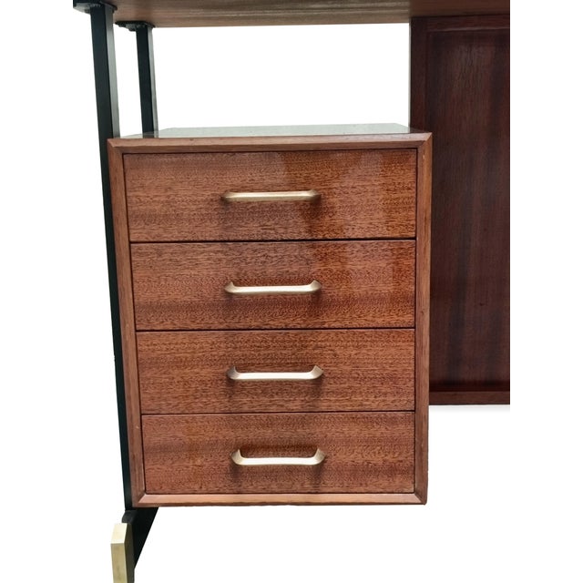 Brown Teak Desk with Brass Handles and Feet from Antonio Ferretti, Italy, 1960s For Sale - Image 8 of 10