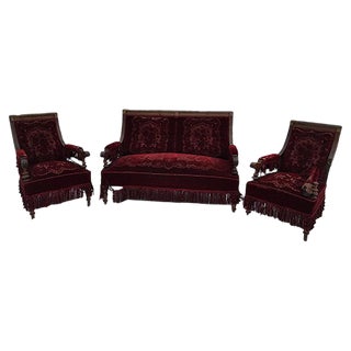 Walnut Living Room Set, Set of 3 For Sale