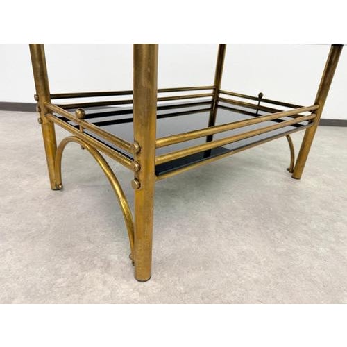Hollywood Regency Postmodern Brass and Black Glass 2-Tier Coffee Table, 1960s For Sale - Image 4 of 10
