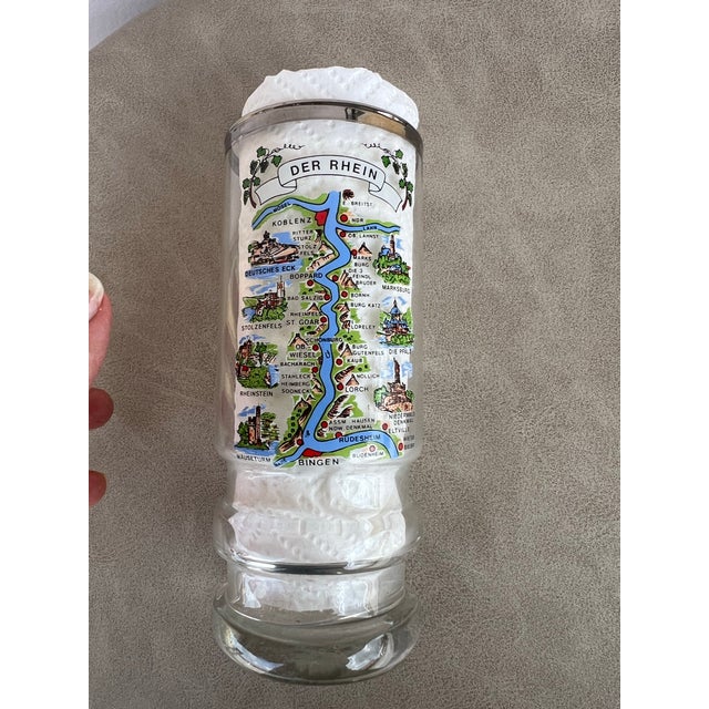 Mid-Century Modern Vintage Beer Tumbler Glass With Map of Rhine River in Germany For Sale - Image 3 of 6