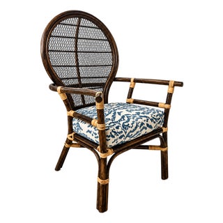 Vintage Rattan Balloon Chair With New Schumacher Cushion For Sale