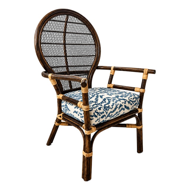 Vintage Rattan Balloon Chair With New Schumacher Cushion For Sale
