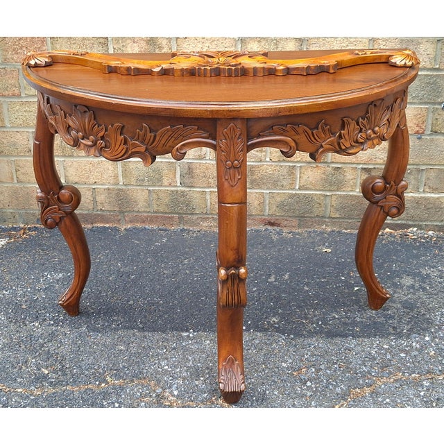 Italian Rococo 19th Century Hand Carved Venetian Demilune Console, Recently Restored For Sale - Image 11 of 11