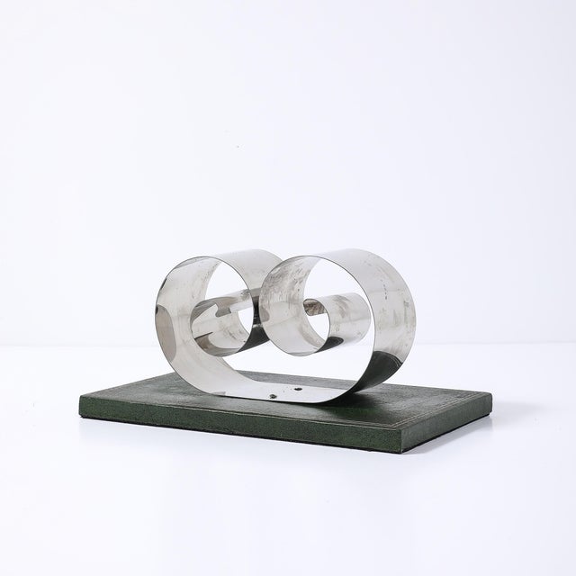 Green Art Deco Paper/Book Holder in Spring Steel on Forrest Green Leather Base For Sale - Image 8 of 15