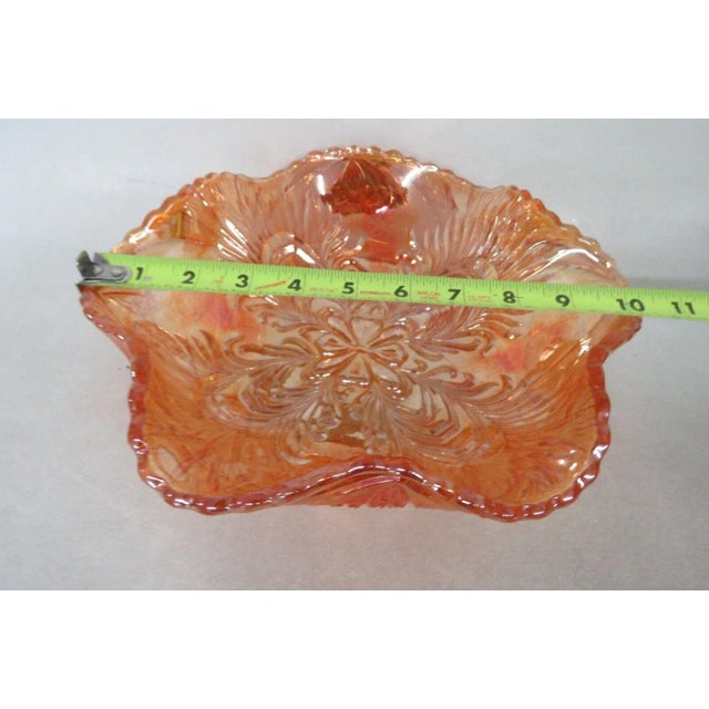 Glass Brockwitz Marigold Carnival Glass Curved Star and Headdress Ruffled Bowl For Sale - Image 7 of 13