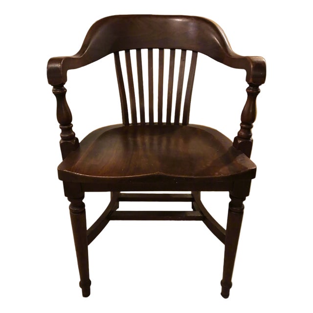 Antique Solid Oak Marble & Shattuck Desk-Banker's Chair For Sale