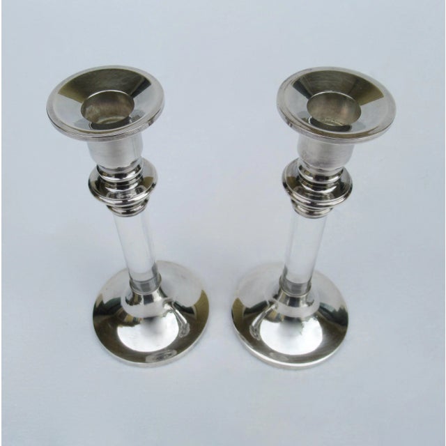 Metal Vintage Karl Springer-Style, Exclusively for Lord & Taylor Silver Plate & Lucite Candle Holders -A Pair For Sale - Image 7 of 13
