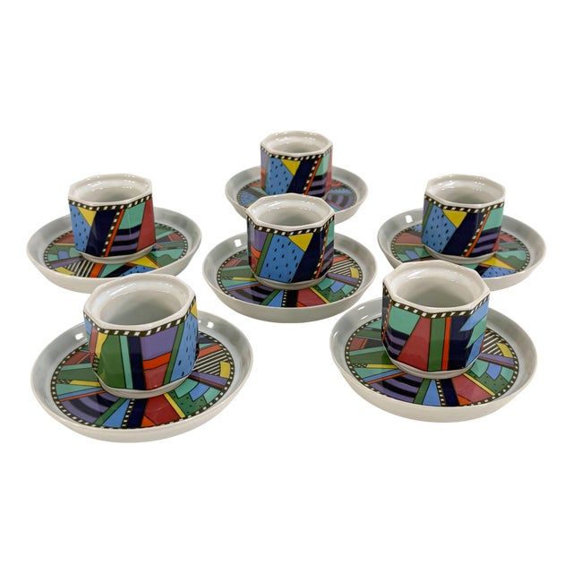 Metropol Espresso Cups and Saucers by Barbara Brenner for Rosenthal, 1990s, Set of 6 For Sale