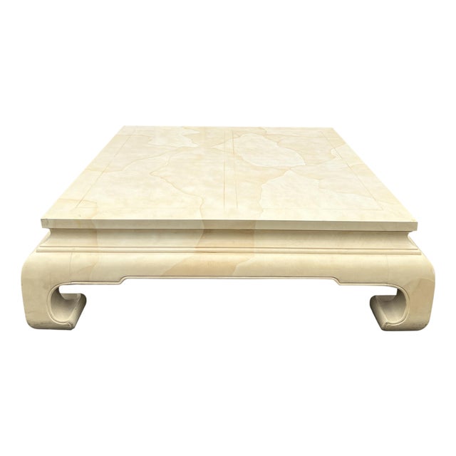 Vintage Henredon Faux Goatskin Coffee Table Decorative Modern Design Large Low Table For Sale